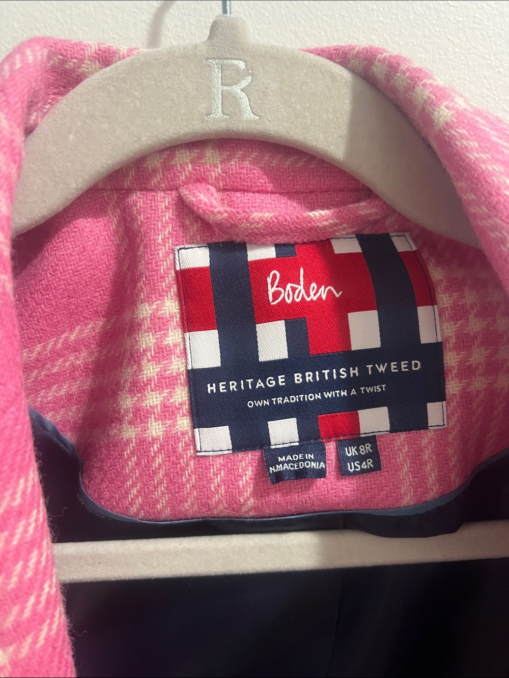 Boden Atkinson Heritage British Tweed Pink Plaid Wool Blazer Jacket US 4 Preppy - Picture 2 of 4